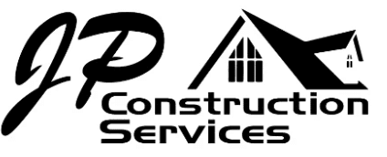 JP Construction Services Logo: A house next to the name text